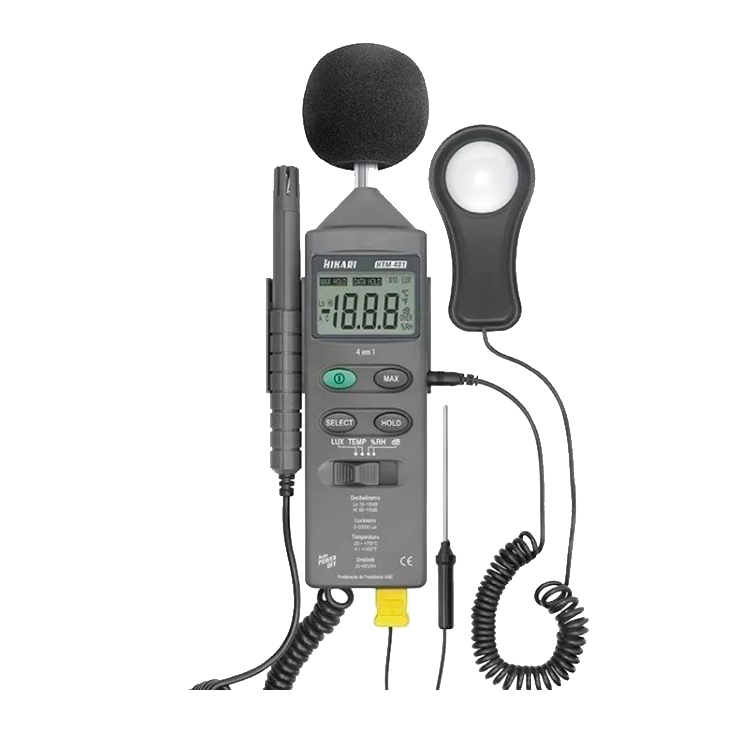 4 em 1 - Decibelímetro, Luxímetro, Higrômetro, temperatura